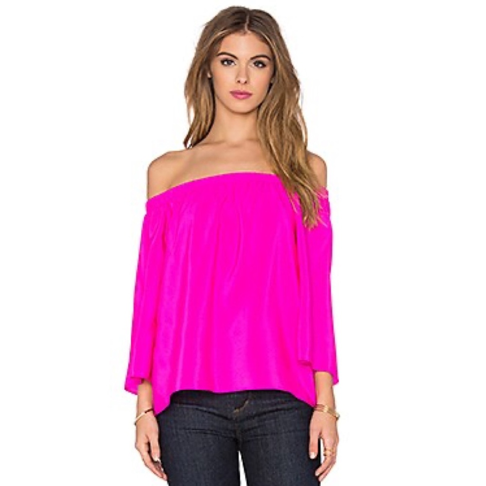 Amanda Uprichard Women’s Nirvana Pink Off The Shoulder Silk Blouse Top